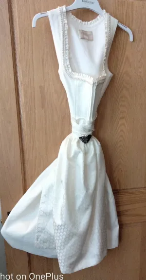 2 pc Festive Krueger Collection Dirndl Off White delicate  pattern with Beautiful Clasp decorated Apron