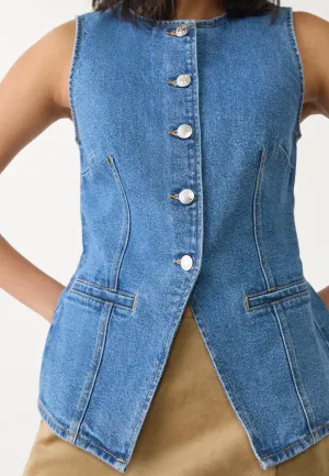 Abel Denim Button Up Princess Seams Pocket Vest Top