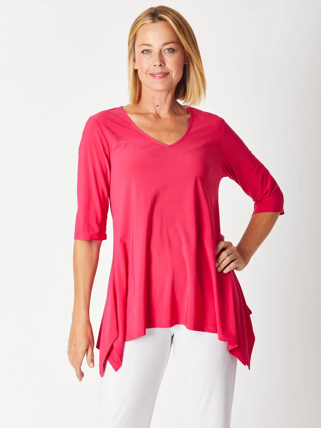 ANDREA VEE NECK MID SLV - Fushia 26355-S