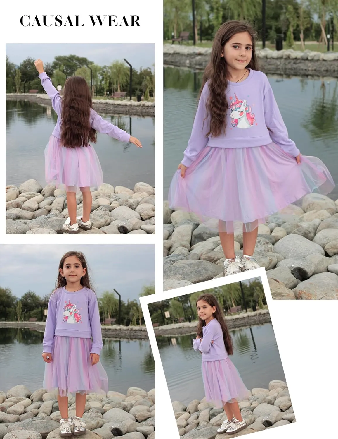 Arshiner Toddler Long Sleeve Dress Patchwork Tulle Tutu Girls Party Dresses