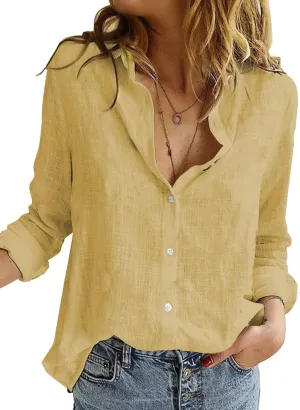 Astylish Womens V Neck Roll up Sleeve Button Down Blouses Tops