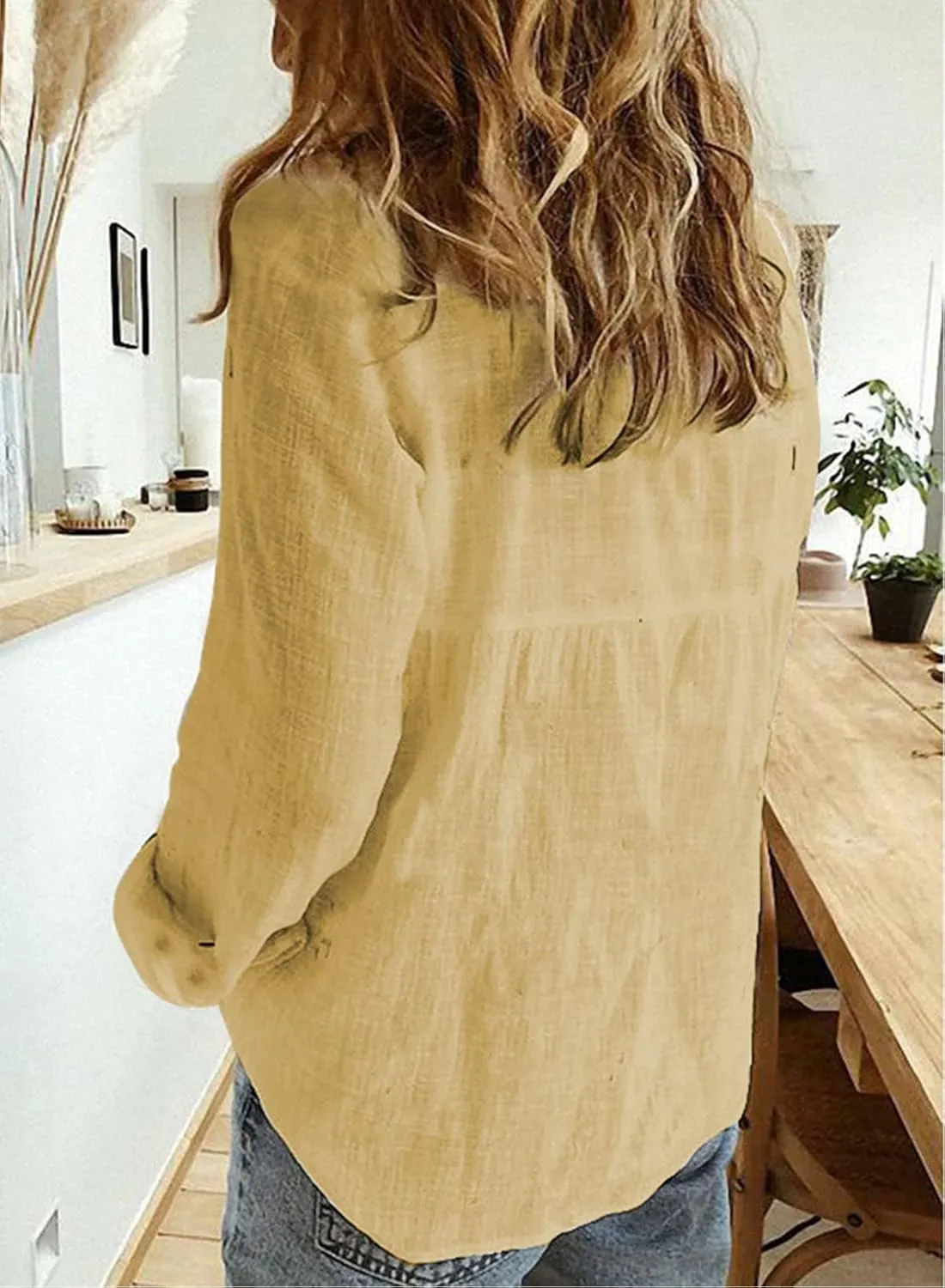 Astylish Womens V Neck Roll up Sleeve Button Down Blouses Tops