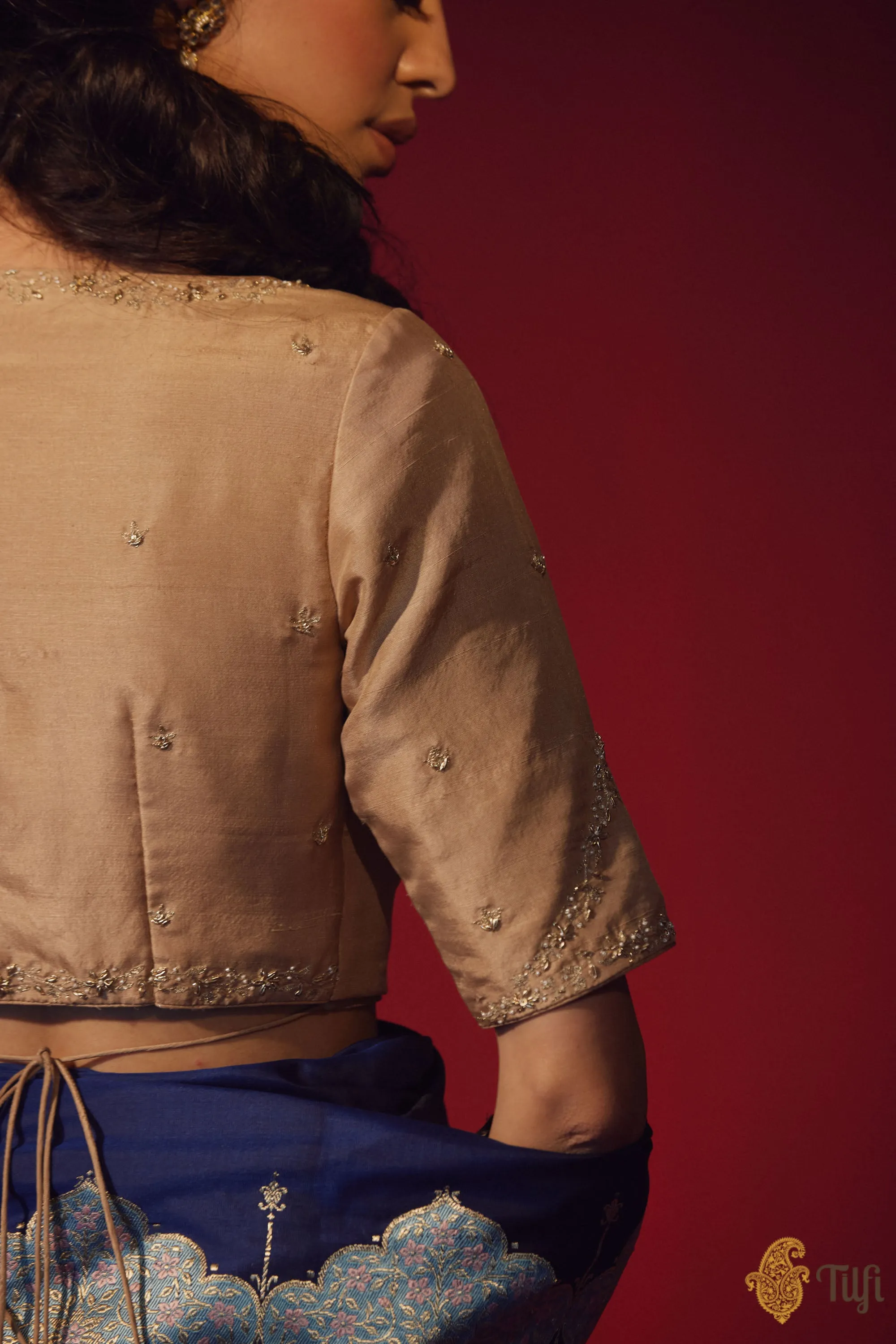 Beige Hand-embroidered Angrakha Blouse
