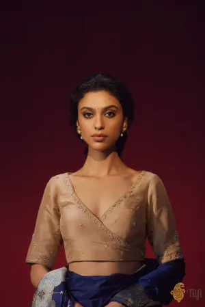 Beige Hand-embroidered Angrakha Blouse
