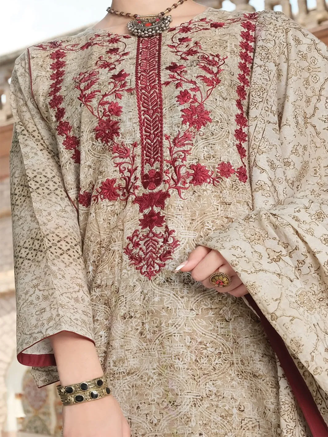 Beige Lawn 3 Piece Stitched - ALP-750