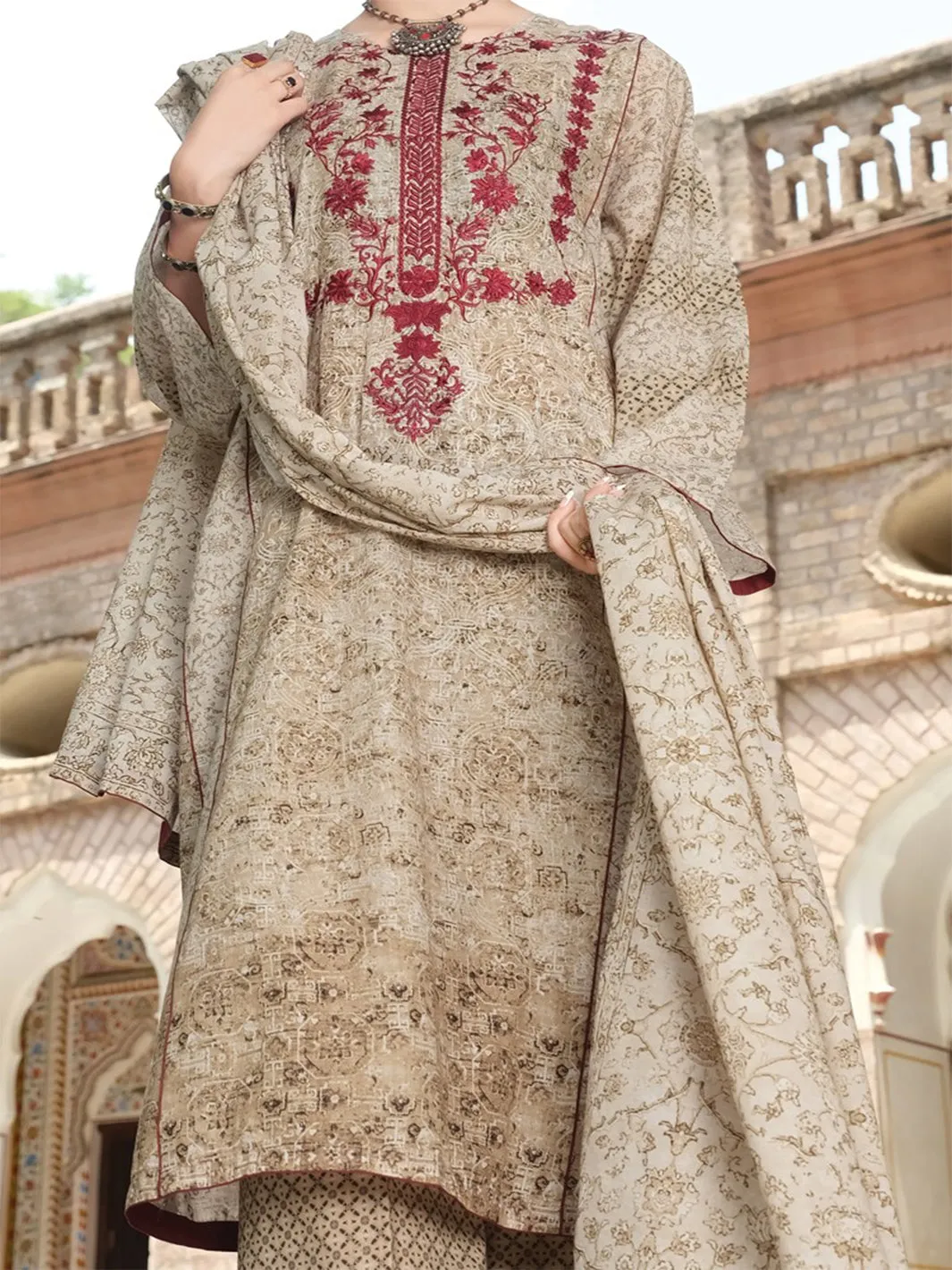 Beige Lawn 3 Piece Stitched - ALP-750
