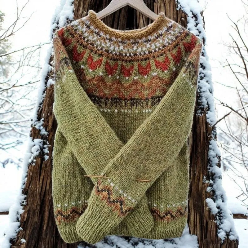 Bertha | Vintage jacquard sweater with round neckline