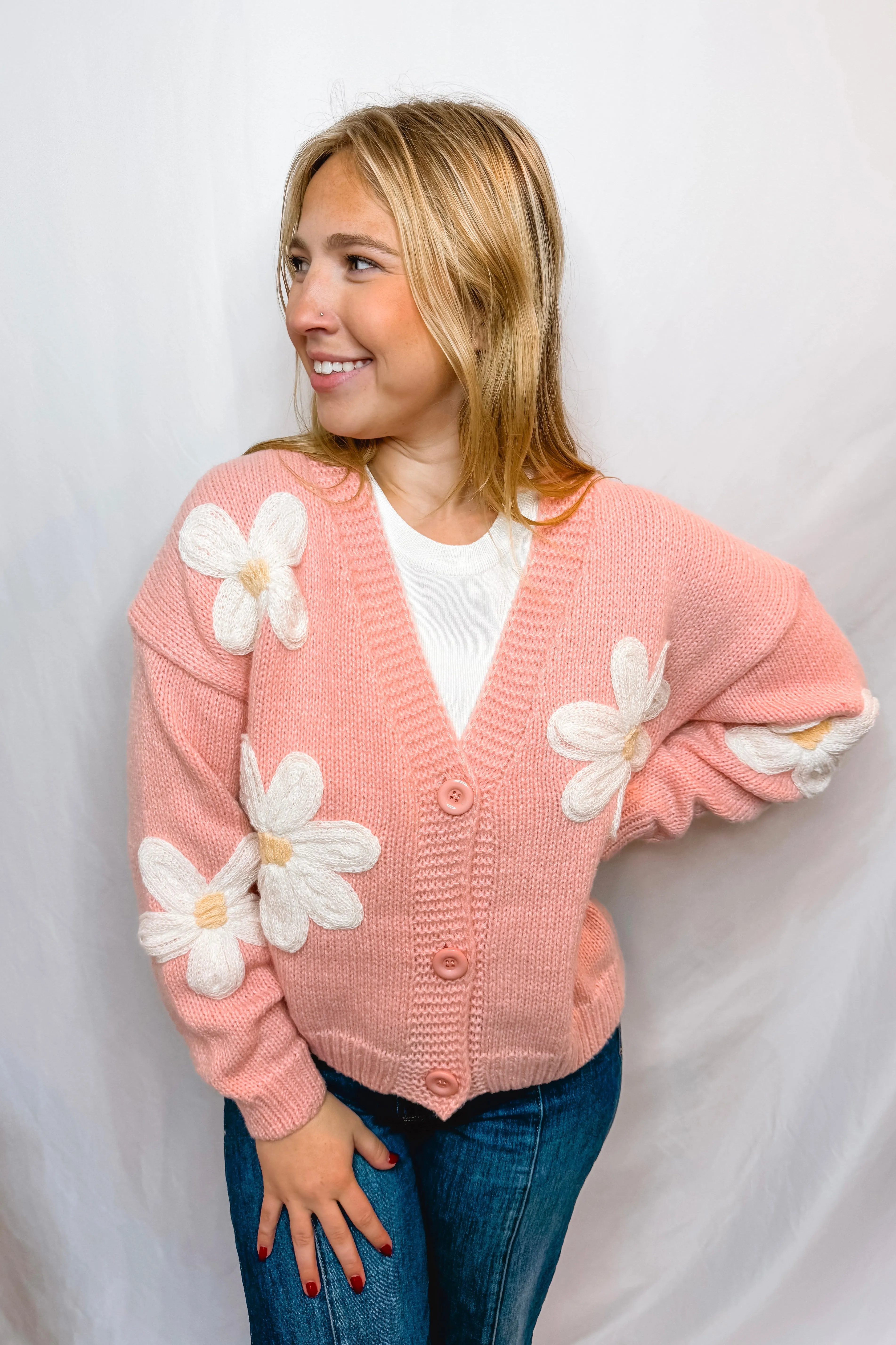 Blooming Beauty Button Cardigan - Pink