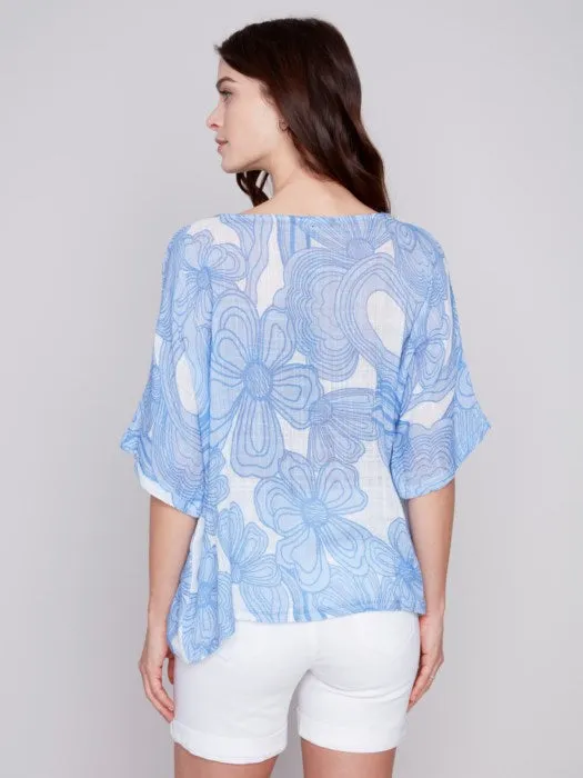 BLUE FLOWER COTTON GAUZE DOLMAN TOP