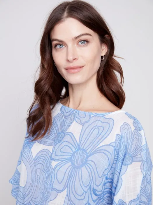 BLUE FLOWER COTTON GAUZE DOLMAN TOP