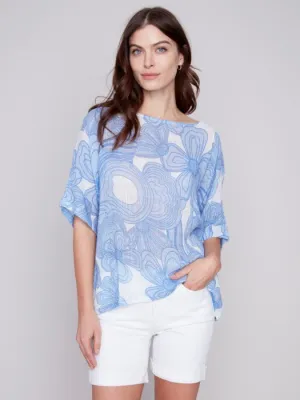 BLUE FLOWER COTTON GAUZE DOLMAN TOP