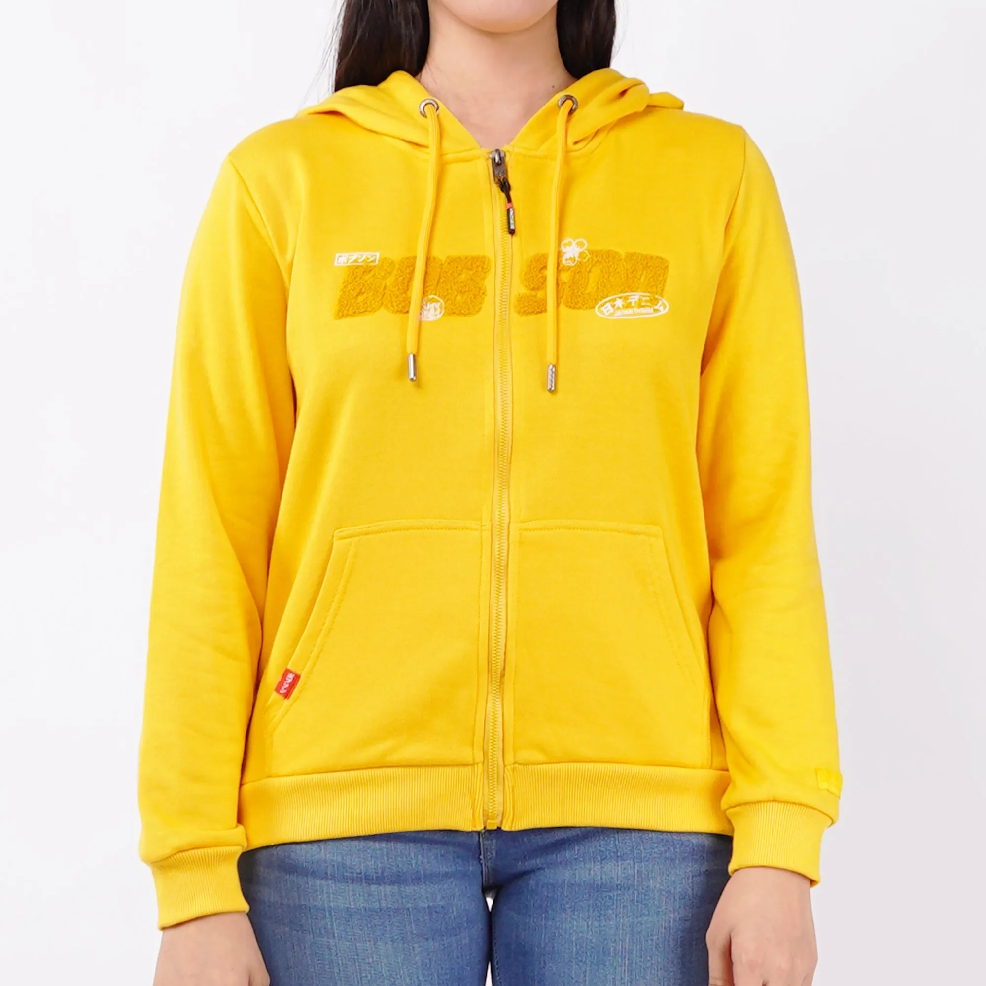 Bobson Japanese Ladies Basic Hoodie Jacket Regular Fit 121472 (Yellow Gold)