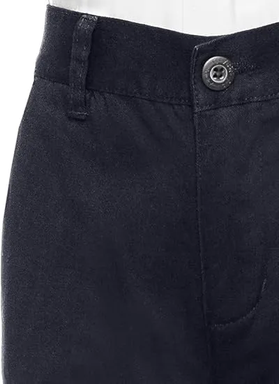 Boys Uniform Straight Twill Pant - Flat Front Wrinkle Free Cotton Slacks Navy