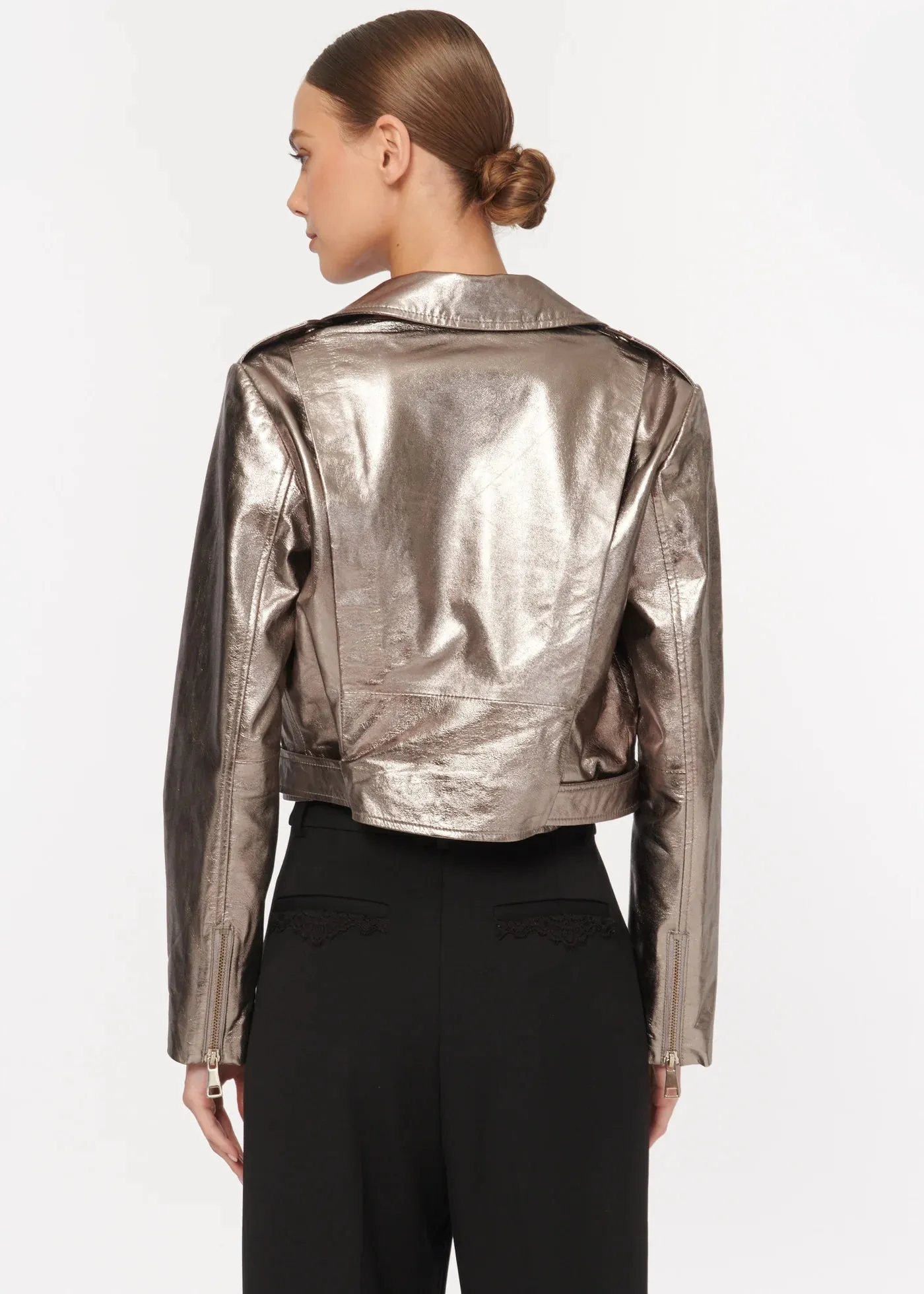 Cami Kali Lamb Leather Jacket in Metallic Fog