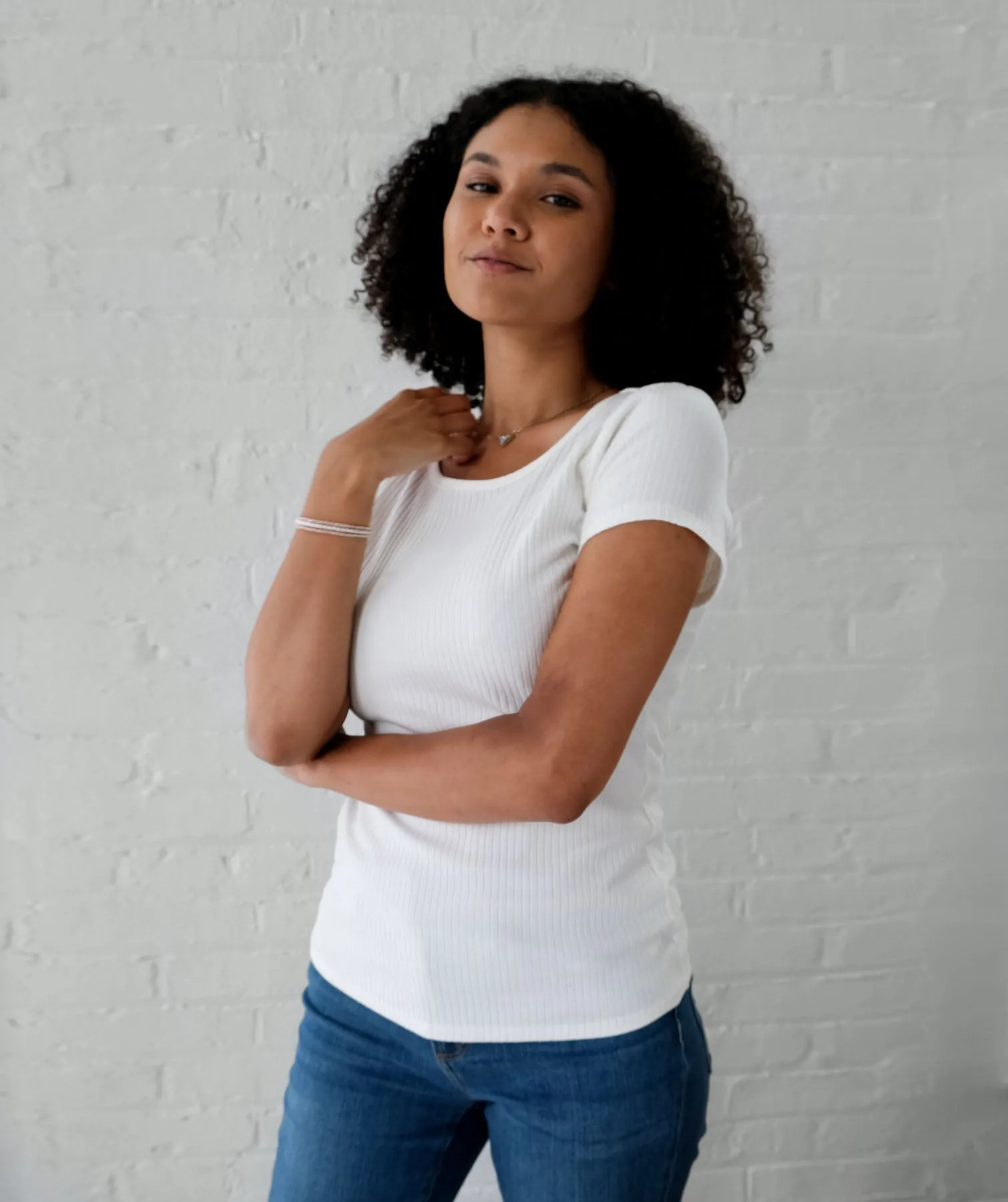 CASSIA cotton rib knit tee in Ivory