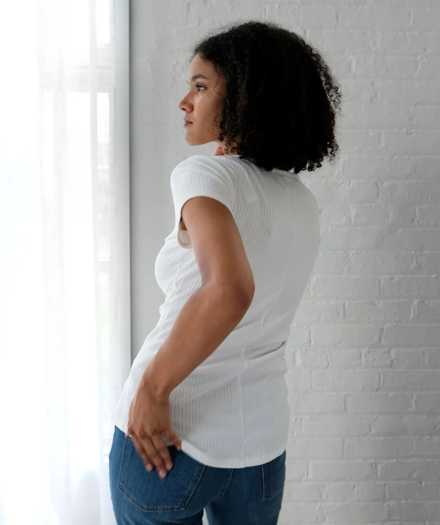 CASSIA cotton rib knit tee in Ivory