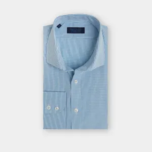 Contemporary Fit, Cut-away Collar, 2 Button Cuff Shirt in a Turquoise, Navy & White Check Poplin Cotton