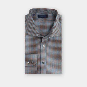 Contemporary Fit, Cut-away Collar, 2 Button Cuff Shirt In Brown & Blue Check