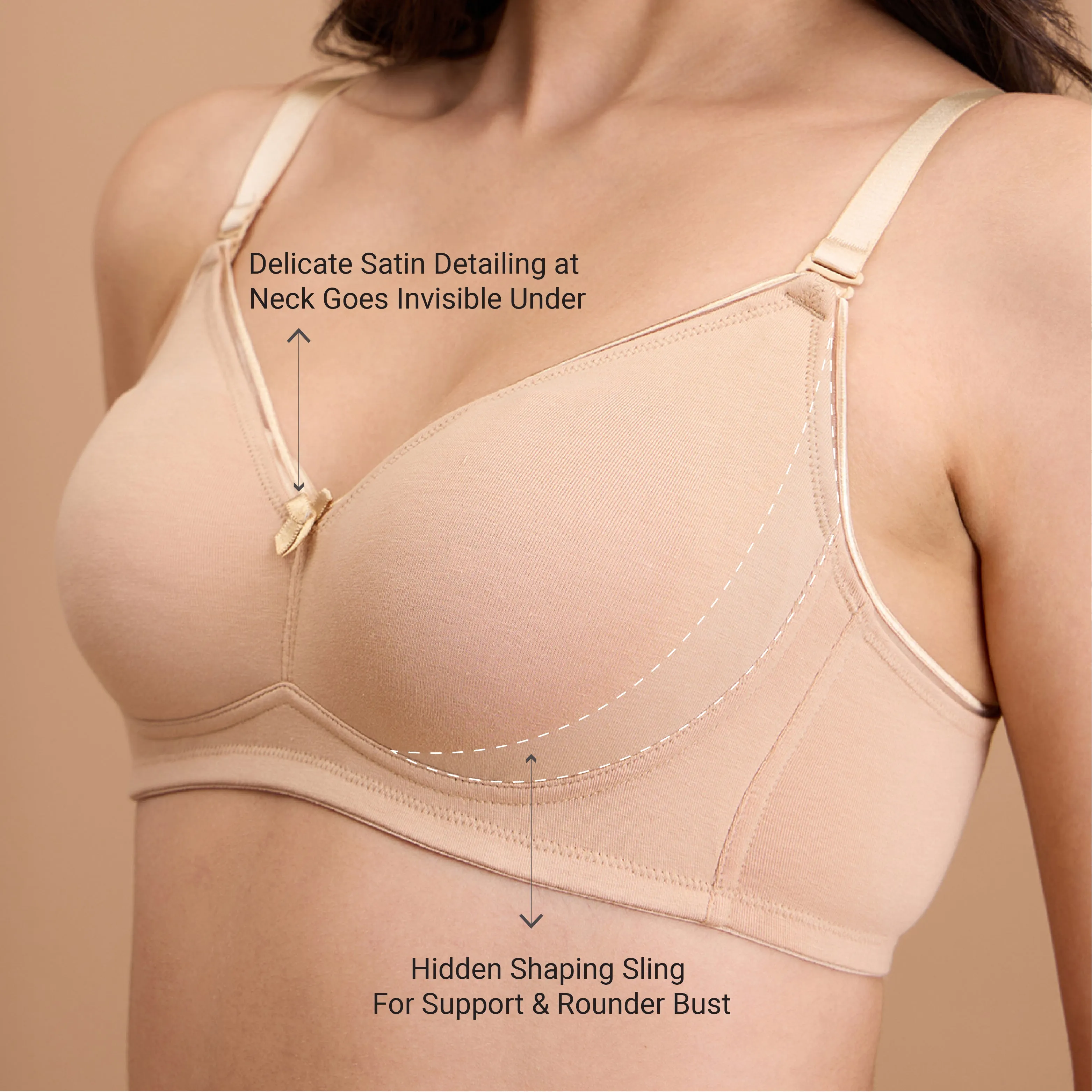 Cotton Deep Neck Non Padded Non Wired Bra with Low Back-NYB391-Sand