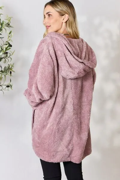 Cozy Faux Fur Open Front Hooded Jacket
