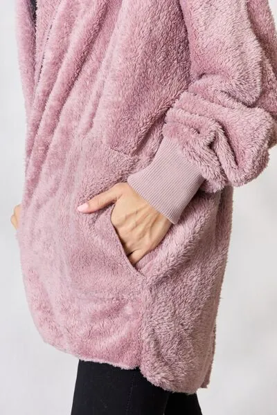 Cozy Faux Fur Open Front Hooded Jacket