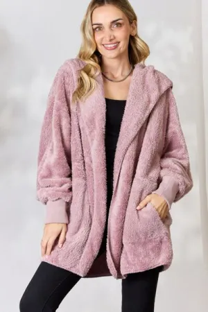 Cozy Faux Fur Open Front Hooded Jacket
