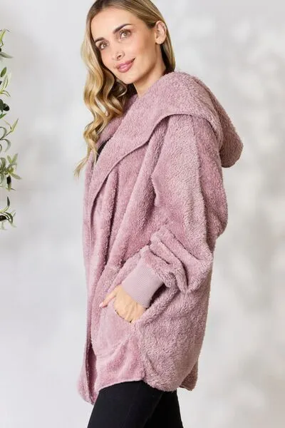 Cozy Faux Fur Open Front Hooded Jacket