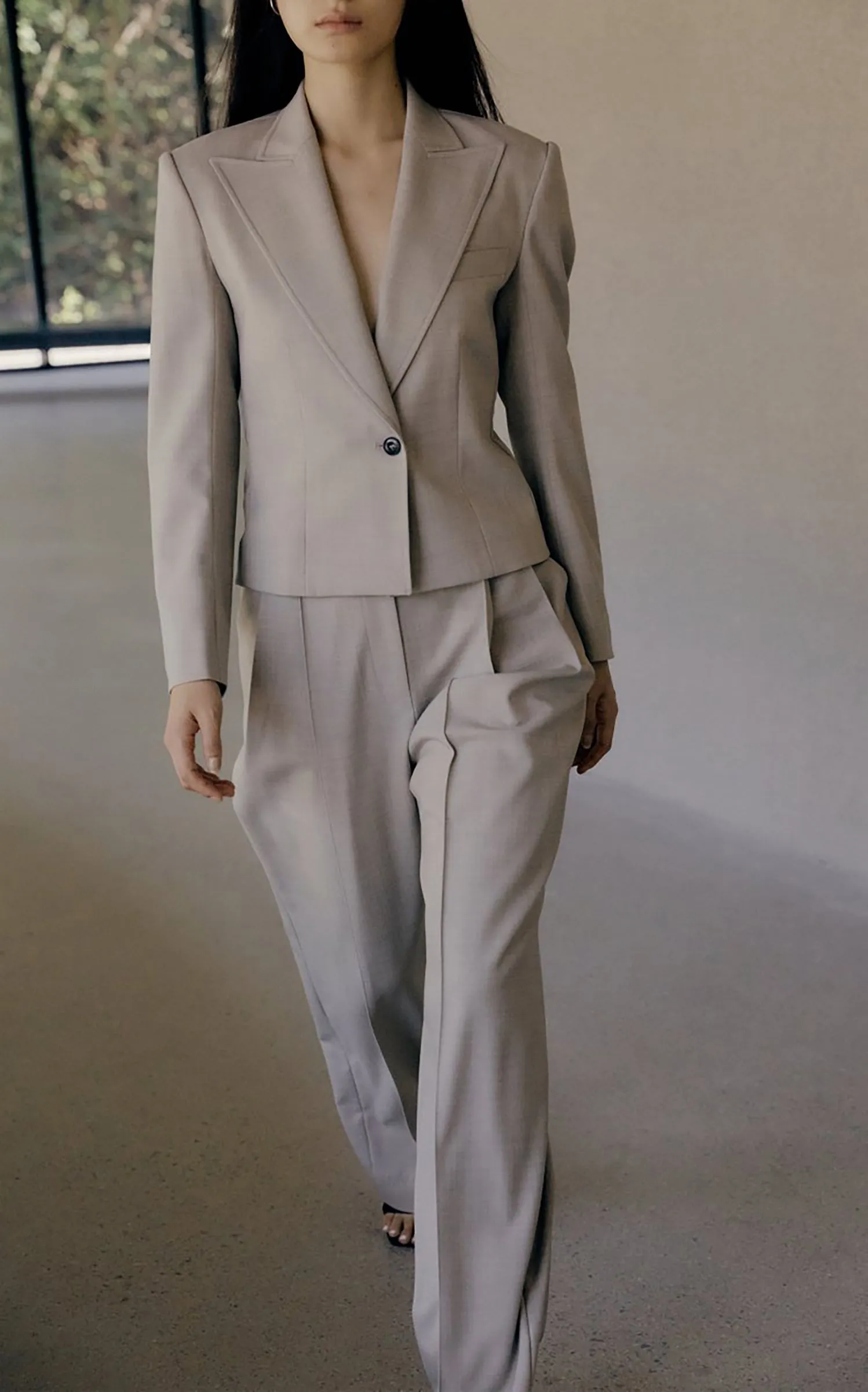Cropped Wool-Blend Blazer Neutral
