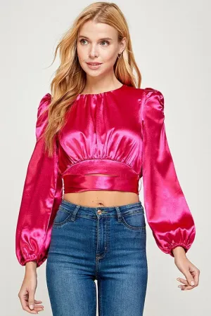 Crossover Waist Tie Detail Top - Pink