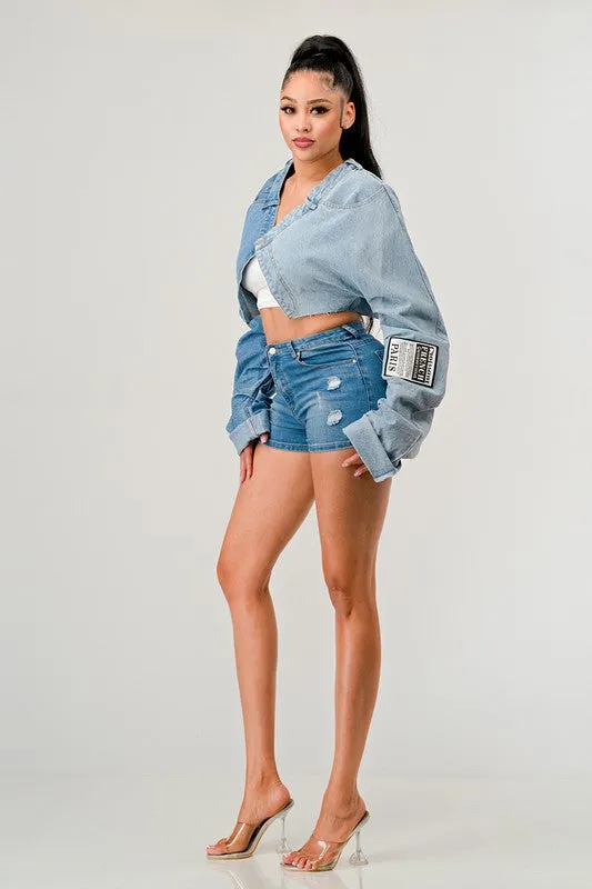 Denim Patch Crossover Jacket
