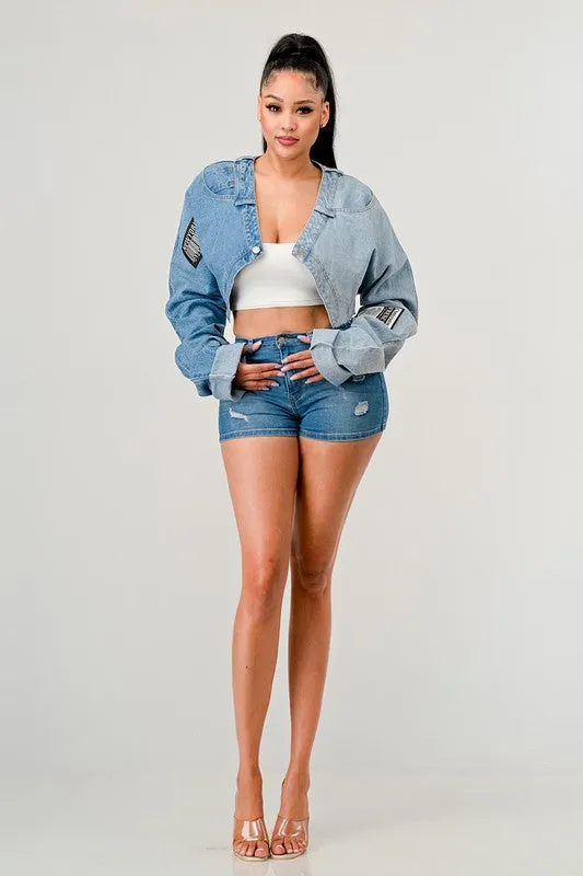 Denim Patch Crossover Jacket