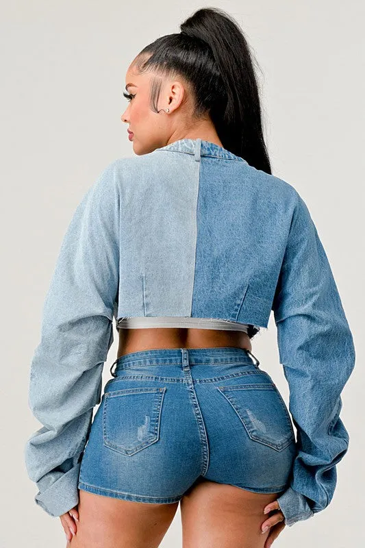 Denim Patch Crossover Jacket