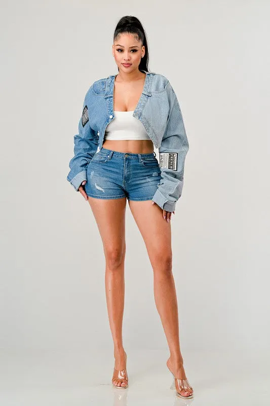 Denim Patch Crossover Jacket