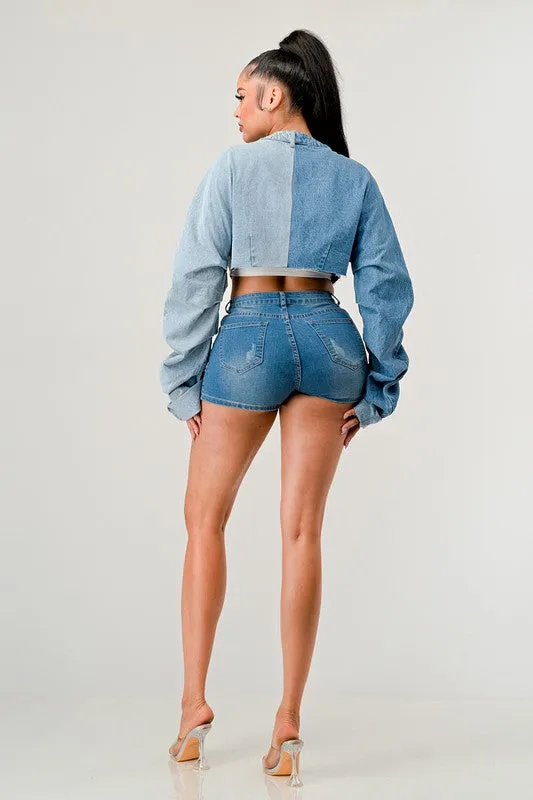 Denim Patch Crossover Jacket