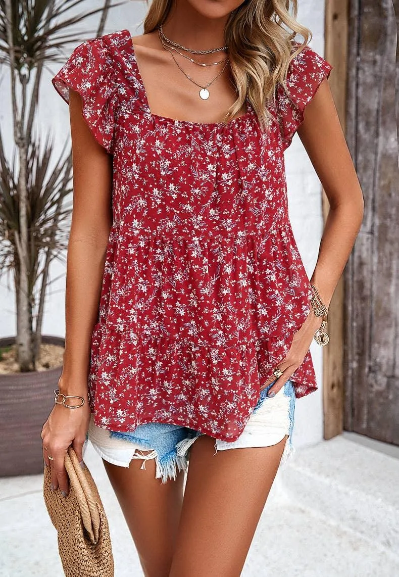 Ditsy Floral Tiered Blouse