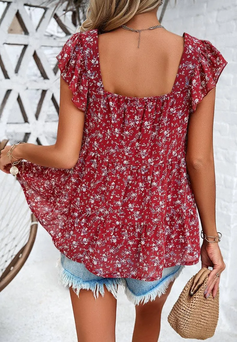 Ditsy Floral Tiered Blouse
