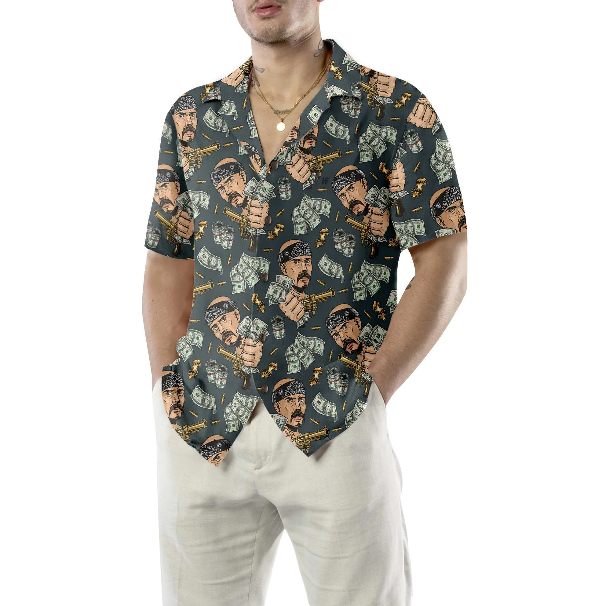 Dollar Bill And Gun Hawaiian Shirt, Dollar Hawaiian Shirt For Men, Cool Money Shirt Gift For Guys