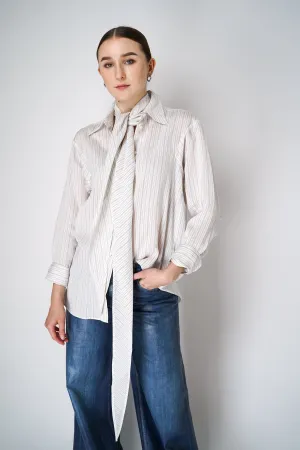 Dorothee Schumacher Silk Blend Striped Blouse with Removable scarf in White and Navy