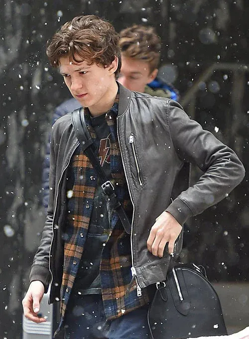 Elegant Black Sheep Leather Jacket Worn By Tom Holland | Tom Holland Elegant Black Sheep Leather Jacket
