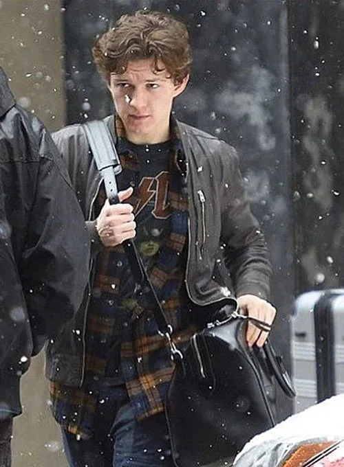 Elegant Black Sheep Leather Jacket Worn By Tom Holland | Tom Holland Elegant Black Sheep Leather Jacket