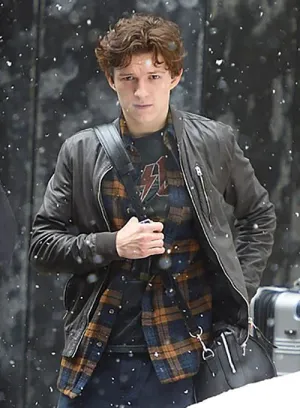 Elegant Black Sheep Leather Jacket Worn By Tom Holland | Tom Holland Elegant Black Sheep Leather Jacket