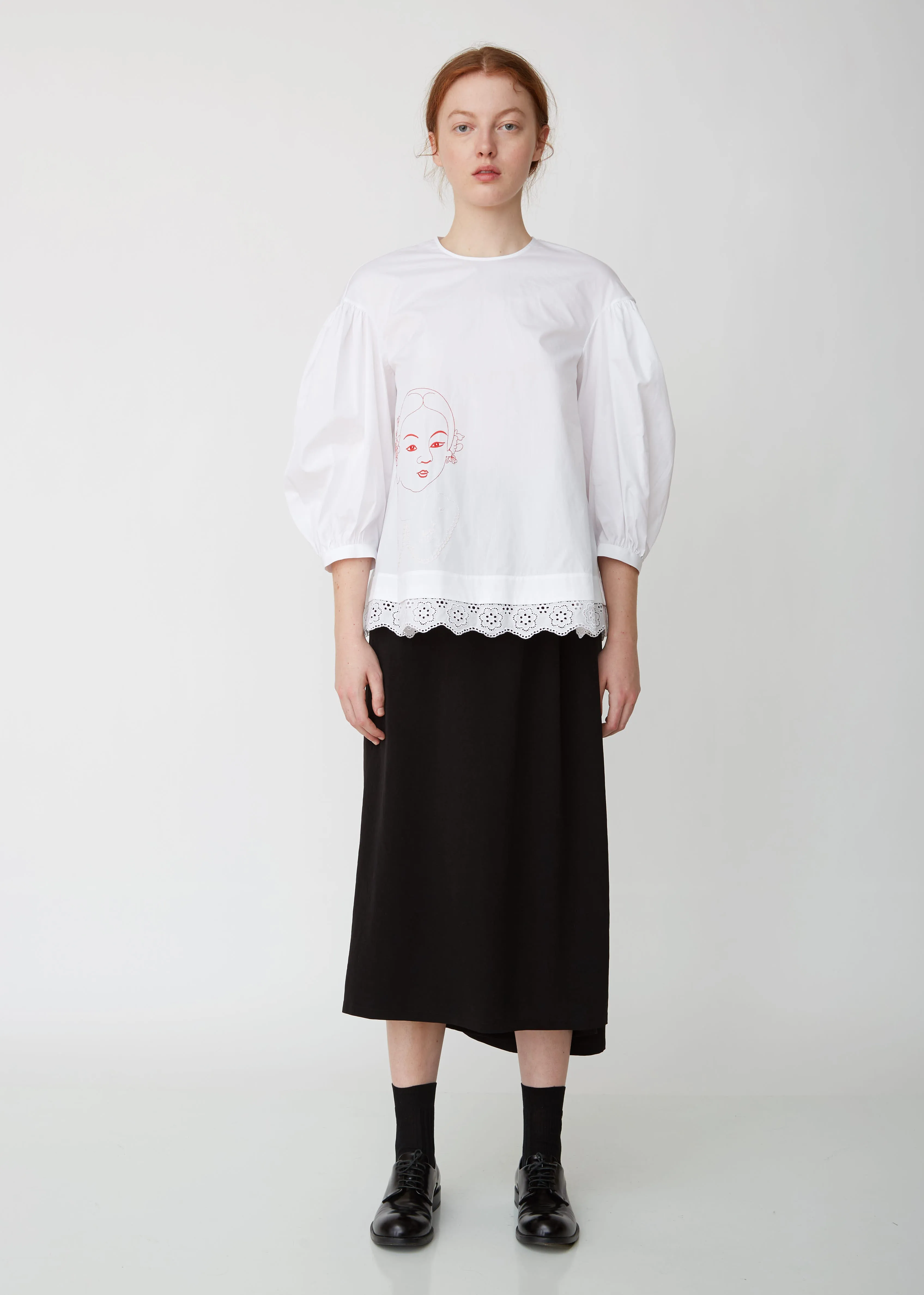 Embroidered Cotton Dropped Sleeve Blouse