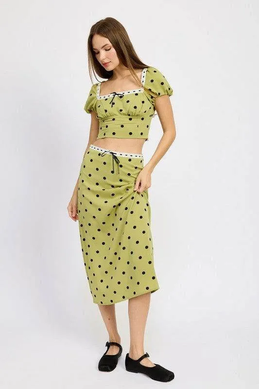 Emory Park Polka Dot Top With Lace Trim