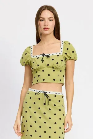 Emory Park Polka Dot Top With Lace Trim