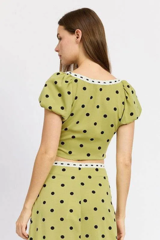Emory Park Polka Dot Top With Lace Trim