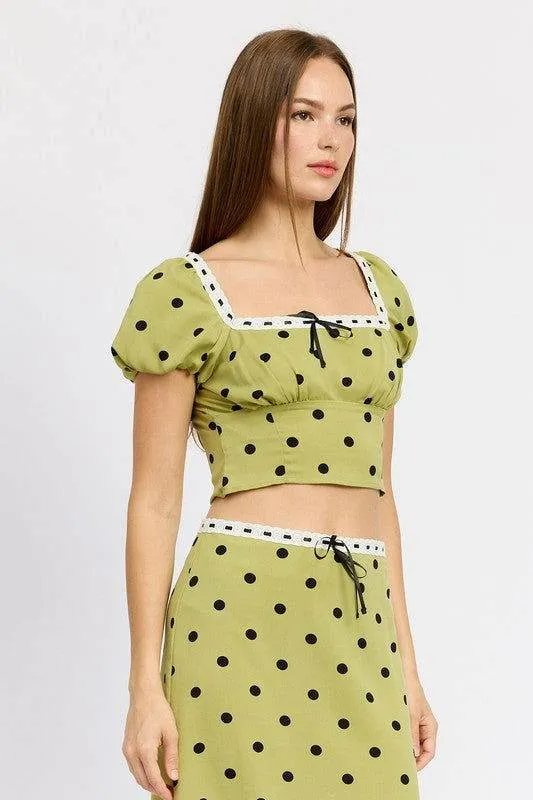 Emory Park Polka Dot Top With Lace Trim