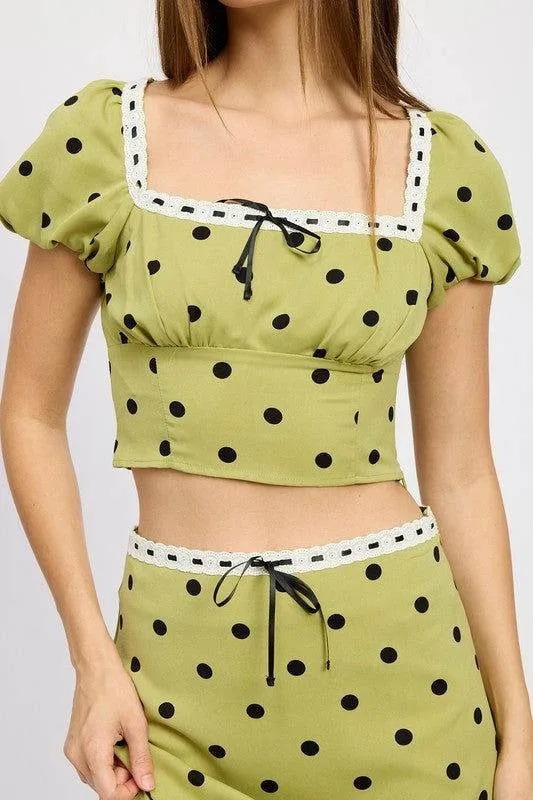 Emory Park Polka Dot Top With Lace Trim