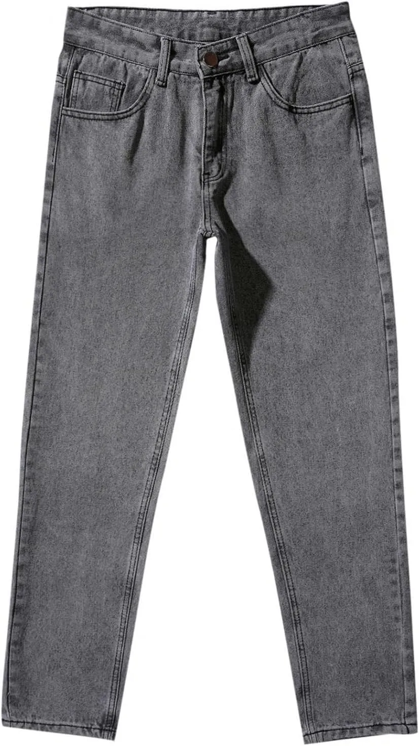 evzosrz Men's Straight Jeans Casual Elastic Waist Pants Denim Slim Fit Straight Sweatpant Regular Jeans Trousers Streetwear