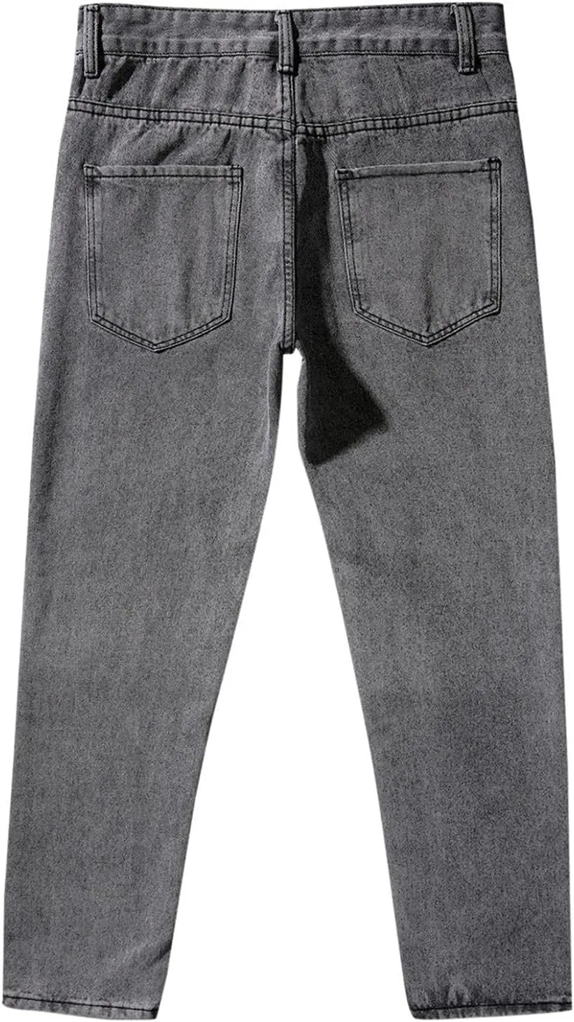 evzosrz Men's Straight Jeans Casual Elastic Waist Pants Denim Slim Fit Straight Sweatpant Regular Jeans Trousers Streetwear