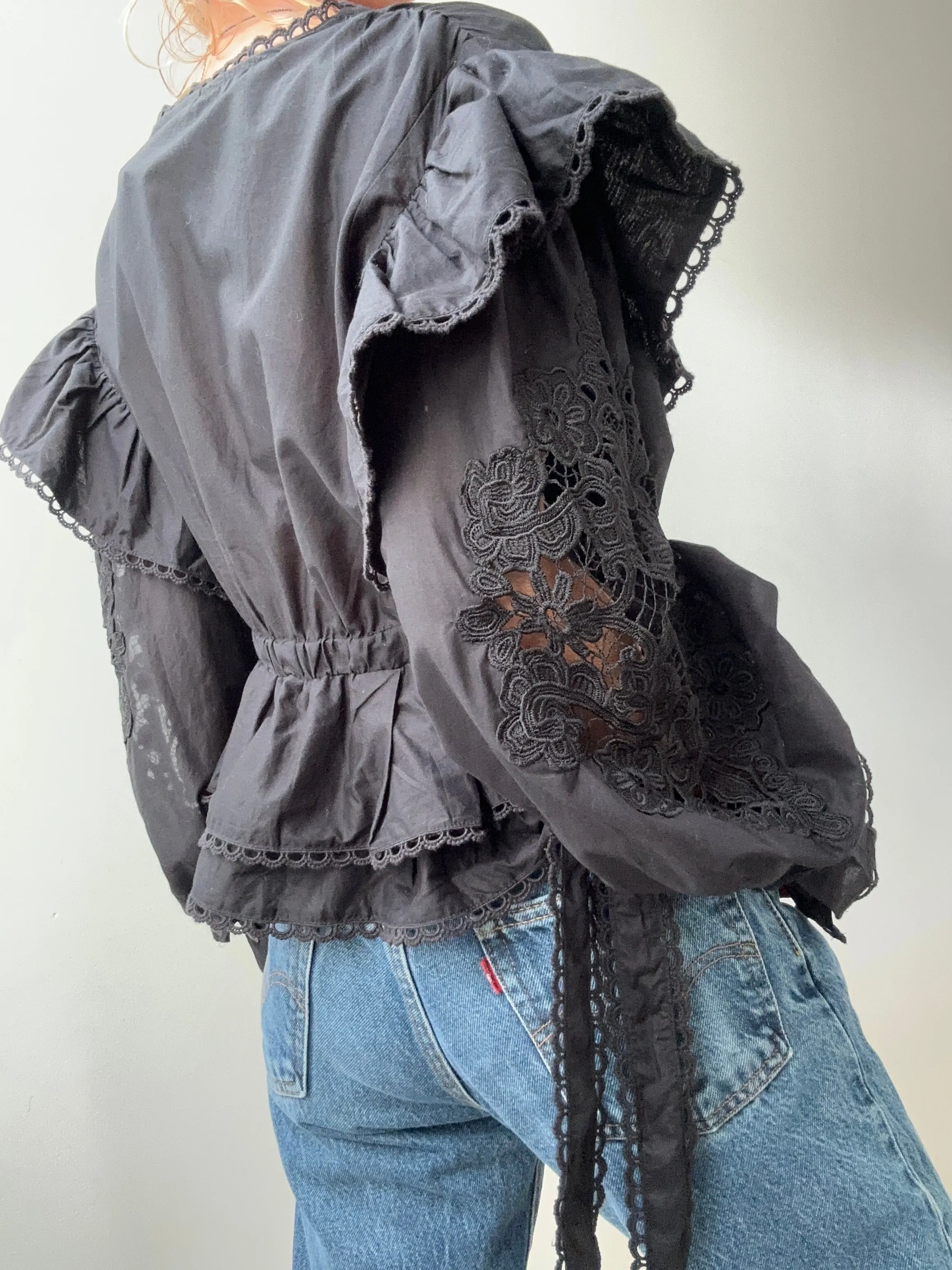 Farm Rio Embroidered Blouse Black